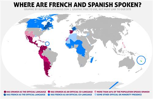 map of spanish and french speaking countries